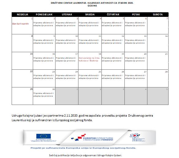 Calendar of activities for November 2020